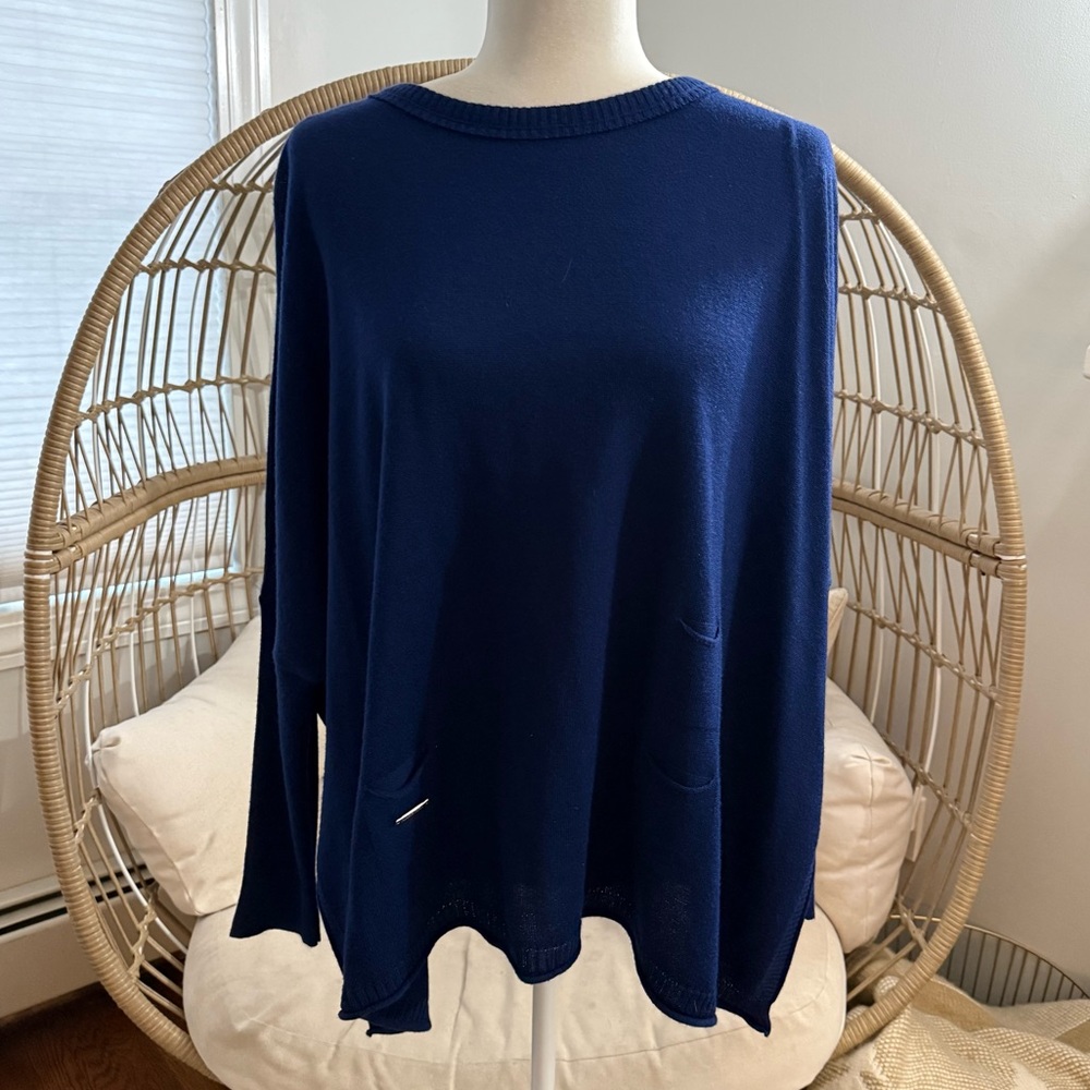 Everyday Navy Scoop-Neck Sweater with Pockets